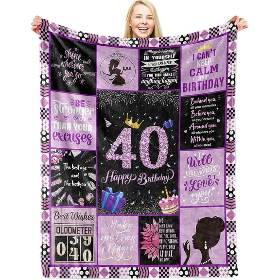 40th Birthday Blankets for Women, 40th Birthday Blanket 60"x80" Women Birthday Decoration, Sweet 40th Ladies Birthday Blanket Throw Blanket for Couch Bed, Soft Blanket Birthday Blankets for Women