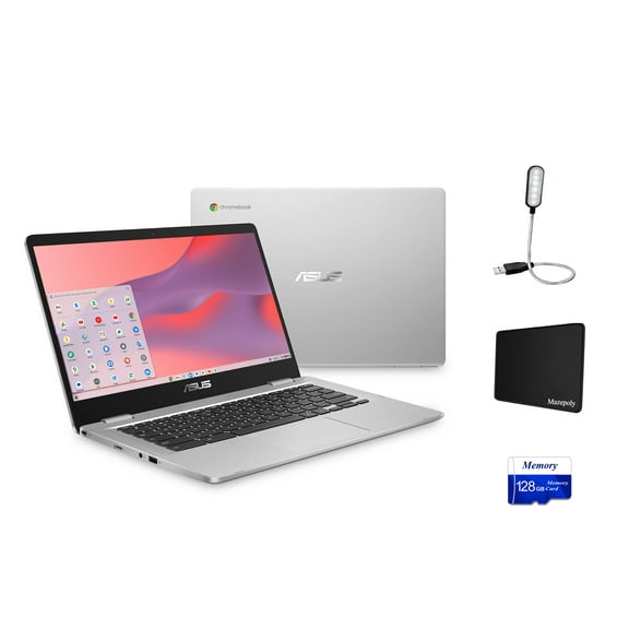 ASUS C424MA Chromebook, 14" FHD (1920 x 1080) LCD Display, Intel Celeron N4020, 4GB RAM, 64GB eMMC, Chrome OS, Bluetooth, Silver   Mazepoly Accessories