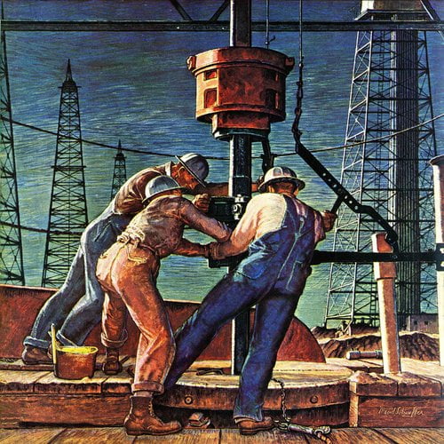 Marmont Hill Vintage-Americana Drilling for Oil Canvas Wall Art 32 by 32