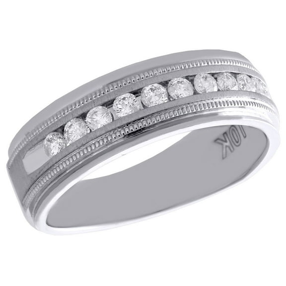10K White Gold Diamond Wedding Band Brushed Finish Mens Engagement Ring 0.50 Ct.