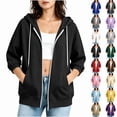 thumbnail image 4 of cocolona Womens 3/4 Sleeve Sweatshirts Hoodie Drawstring Zipper Loose Jacket Trendy Casual Solid Color Tops with Pockets, 4 of 7