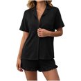 thumbnail image 2 of Maqroz Womens Two Piece Pajama Sets Short Sleeve Button Down Shirts Ruffled Hem Shorts Casual Matching Outfits Cozy Solid Nightwear for Daily Nights, 2 of 6