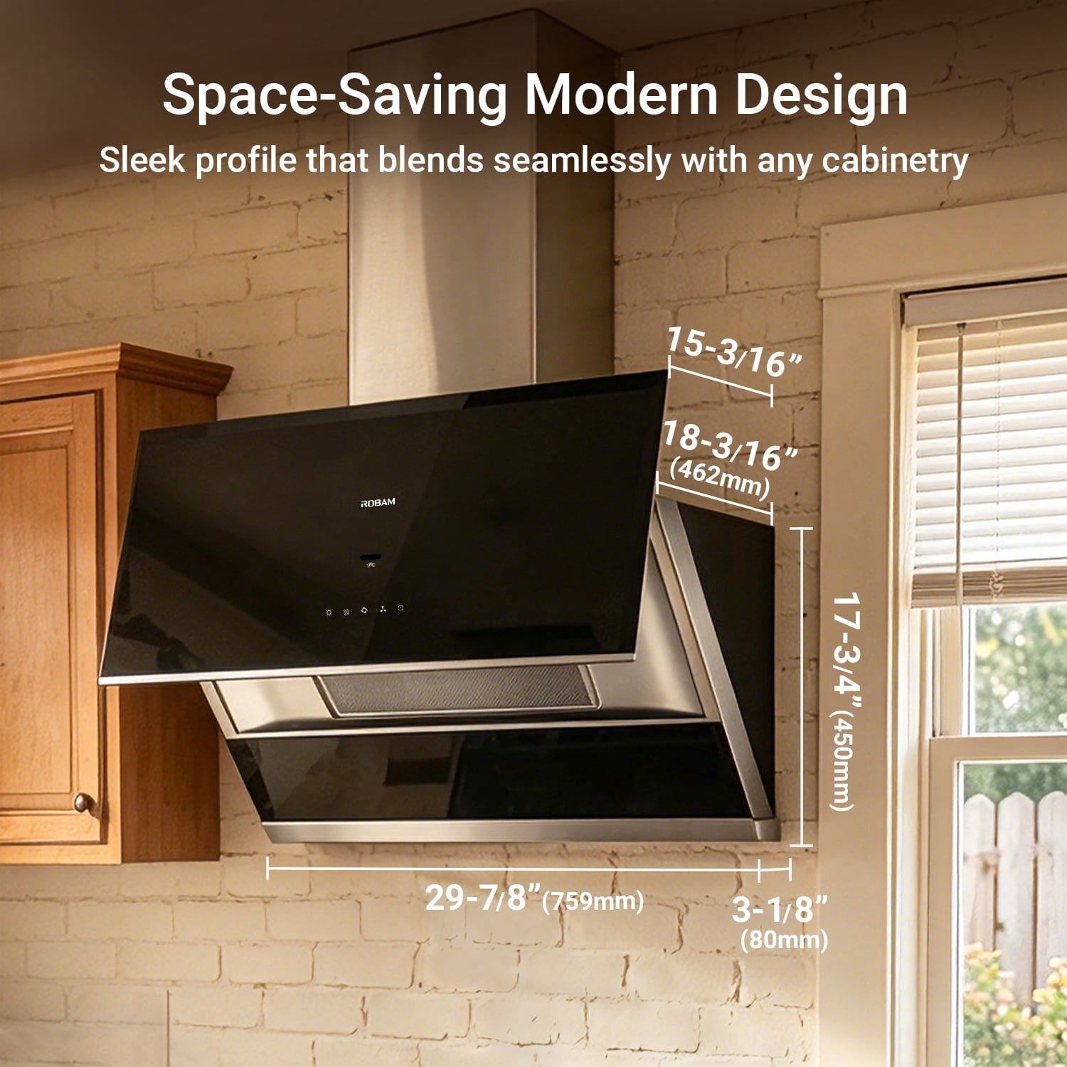ROBAM 30" Range Hood, 1050 CFM Powerful Suction Kitchen Vent, Side-Draft Vent Hood, Gesture & Touch Control, Wall Mount or Under Cabinet Ducted Hood, Dishwasher Safe Baffle Filter, LED Lights