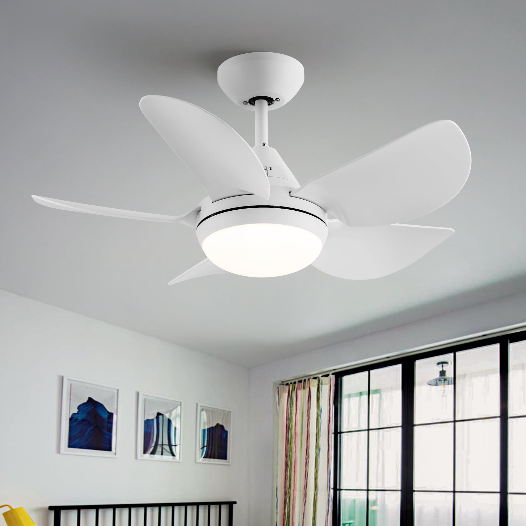 Ceiling Fan, DFITO 30" Ceiling Fan with Light, 6 Speed Modern Indoor Ceiling Fans,White