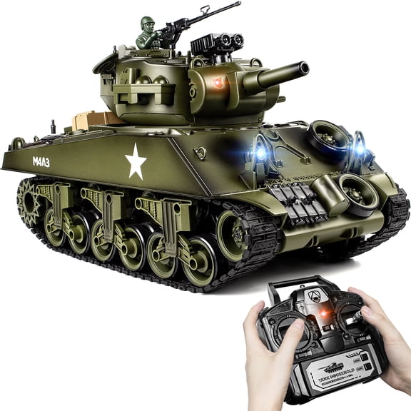 Supdex 1/18 RC Tank US M4A3 Sherman Remote Control Tank Model Toys for Kids and Adult