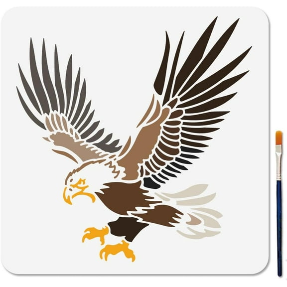 Bird Stencil Fierce Hawks Template 11.8x11.8inch Flying Bird Animals Theme Stencil with Paint Brush Predatory Bird Claws Reusable Template for Wood Fabric Wall Window DIY Craft