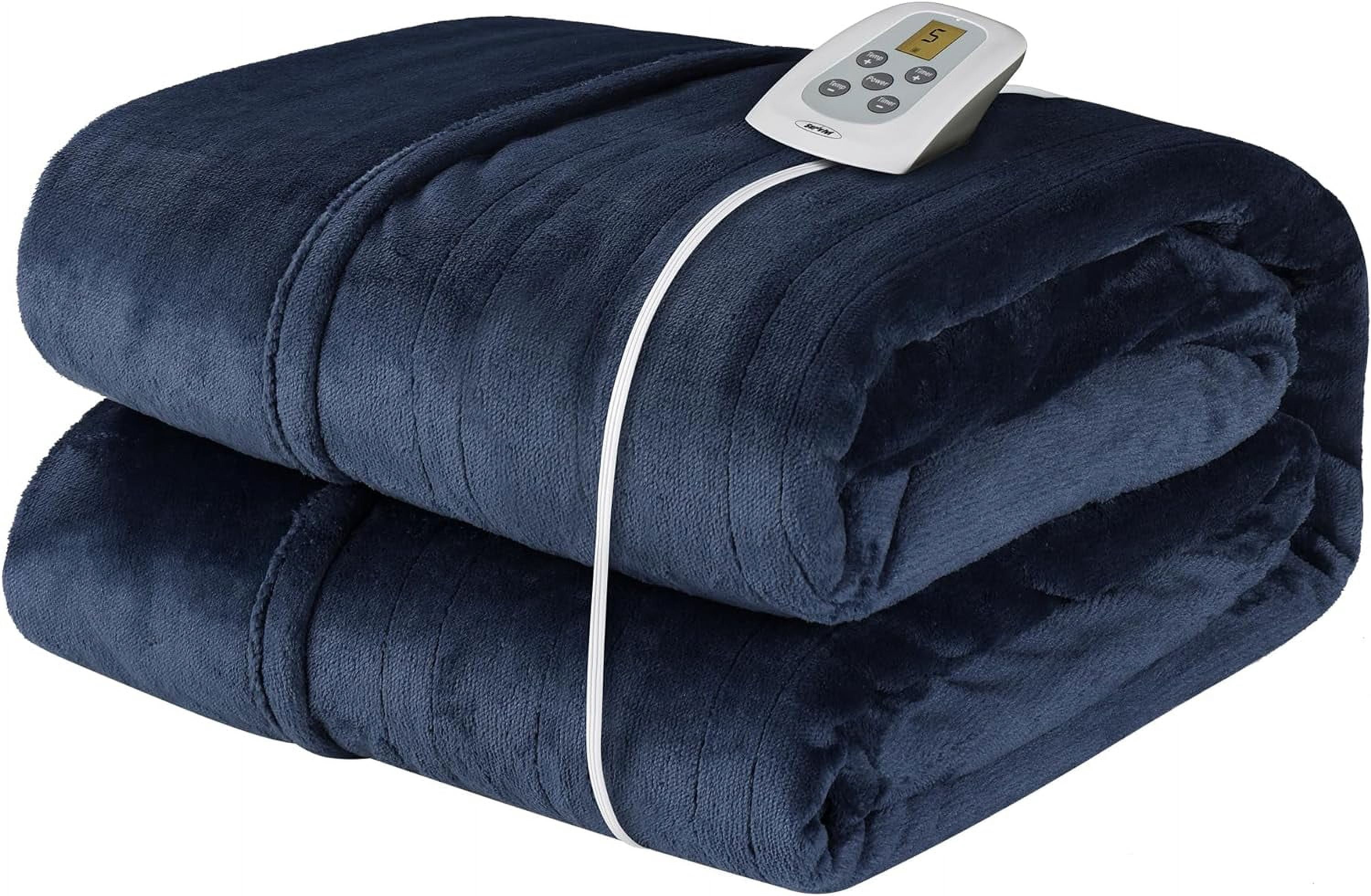 Mayincolor Electric Heated Blanket, 84" x 62" Twin Size Electric Blanket with 10 Heating Levels and 12 Hours Auto-Off, Soft Flannel Blanket with ETL Certification,Blue