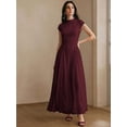 thumbnail image 5 of Womens Elegant Burgundy Cap Sleeve High Neck A-Line Long Pleated Maxi Dress, 5 of 6