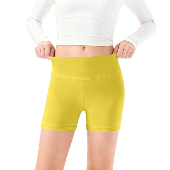 CQONEPT Girls Athletic Shorts High Waisted Yoga Dance Biker Shorts Comfy Gym Activewear Shorts for Kids Yellow 11-12 Years