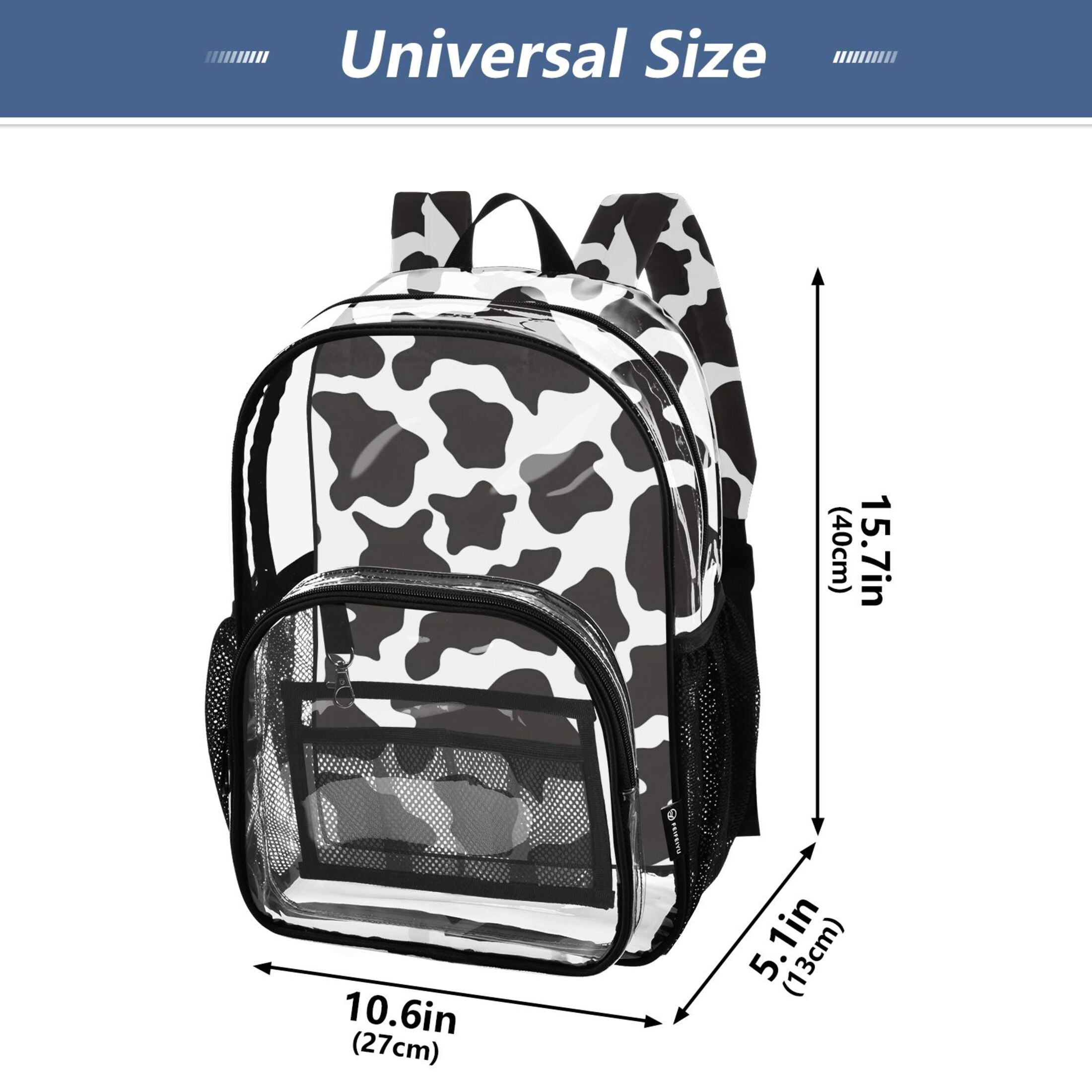 ALAZA Clear Backpack Cow Print PVC Transparent BookBag