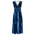 thumbnail image 4 of Viikei Women's Plus Size Maxi Dress,Women's Spring/Summer Sleeveless Color V-Neck Wrapped Chest Dress Long Dress Blue M, 4 of 5