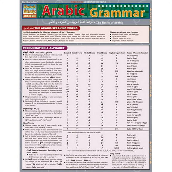 BarCharts- Inc. Arabic Grammar Quick Study Guide - Multi-colored