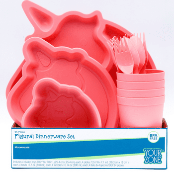 Your Zone Plastic Figural 24-Pc Dinnerware Set - Unicorn Shape