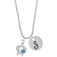 thumbnail image 1 of Delight Jewelry Silvertone Open Sea Turtle with Blue Plumeria Silvertone Script Initial Disc - S - Charm Necklace, 20"+3", 1 of 4