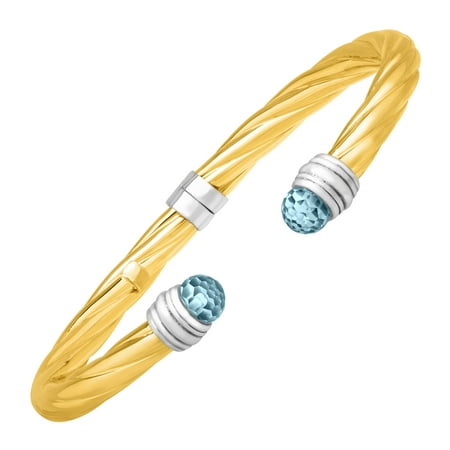 Duet Sky Blue Topaz Cuff Bracelet in Sterling Silver & 14kt Yellow Gold