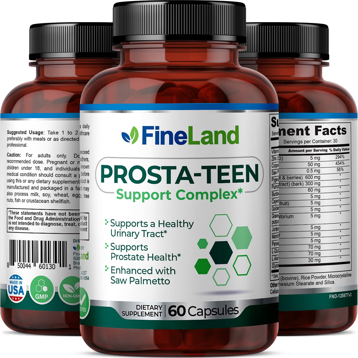 Fineland Vitamins PROSTA-TEEN Prostate Health Support Urinary Tract Support Saw Palmetto 60 Capsules