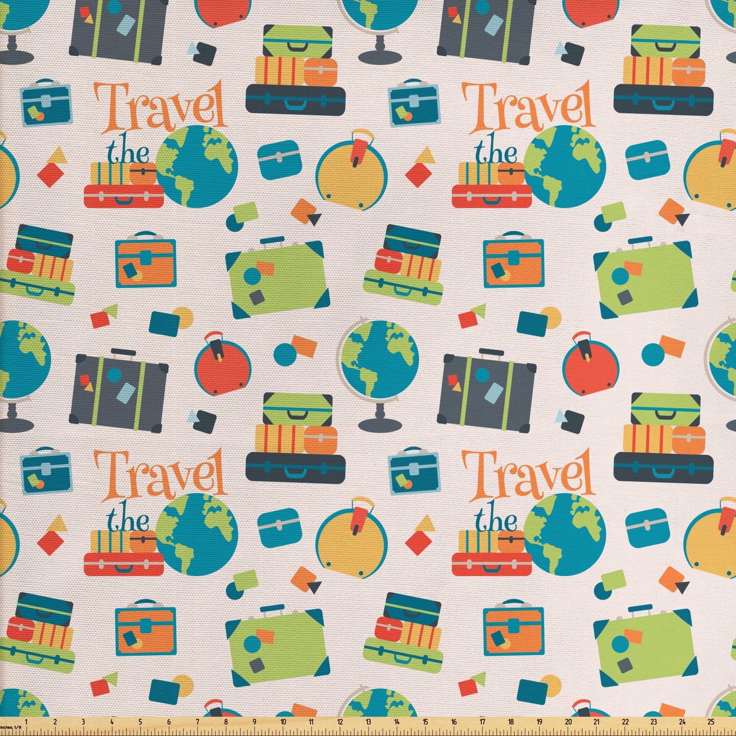 Travel the World Fabric by The Yard, Calligraphy with Colorful Travel