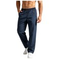 thumbnail image 5 of Men's Casual Pants Drawstring Elastic Waist Chino Pants Straight Leg Slacks Cotton Twill Trousers with Pockets,twill chino pants Blue XXXL, 5 of 7