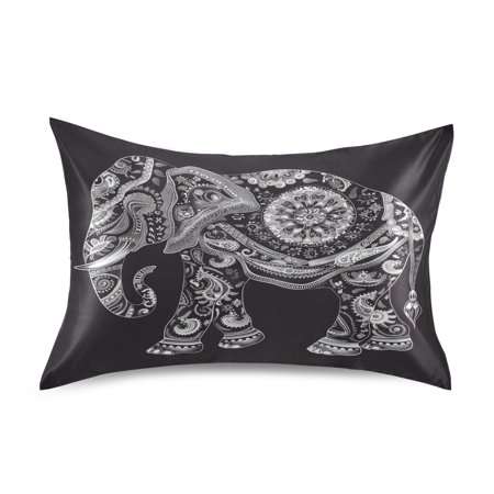 JSTEL Elephant Paisley Satin Pillowcase Queen Size Pillow Cases Envelope Closure Bed Pillow Cover, 20 x 30 inch