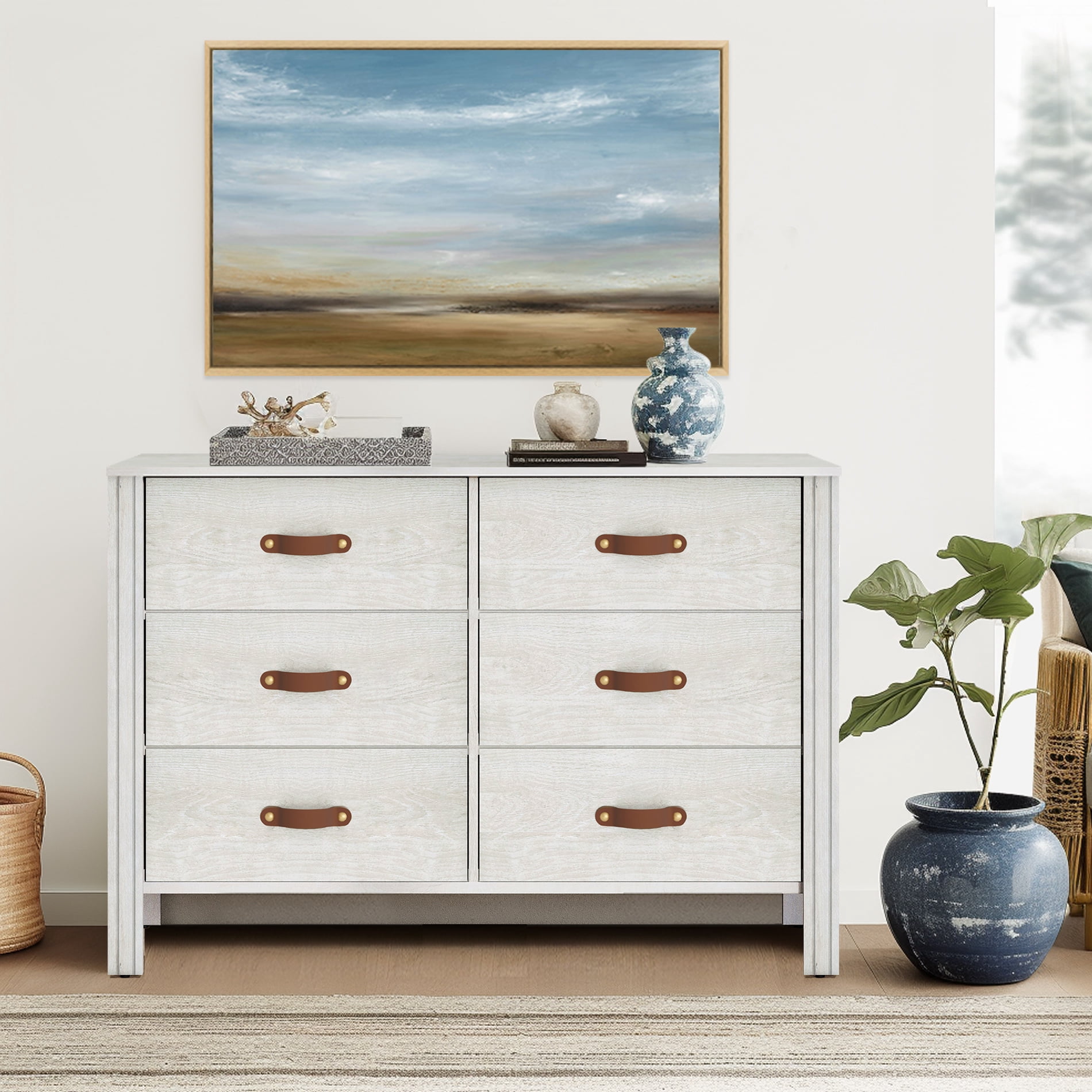 Dresser for Bedroom, Wood Dresser with 6 Drawers, Storage Cabinet for Living Room, Hallway, White