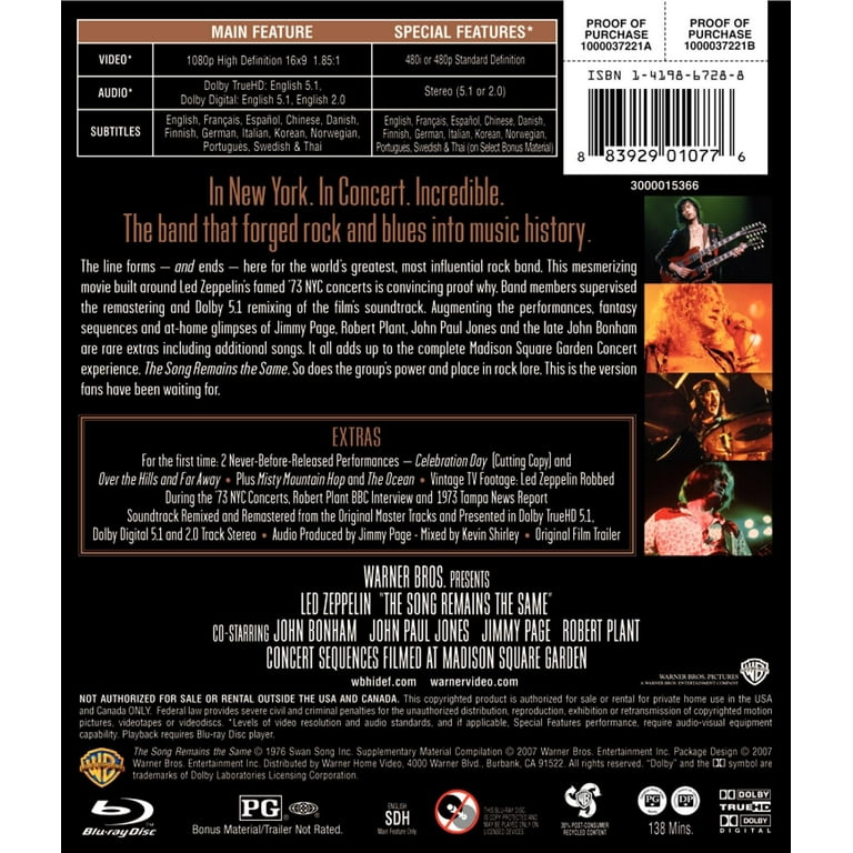 LED Zeppelin - The Song Remains The Same (Blu-ray) LED Zeppelin - The Song Remains The Same (Blu-ray)