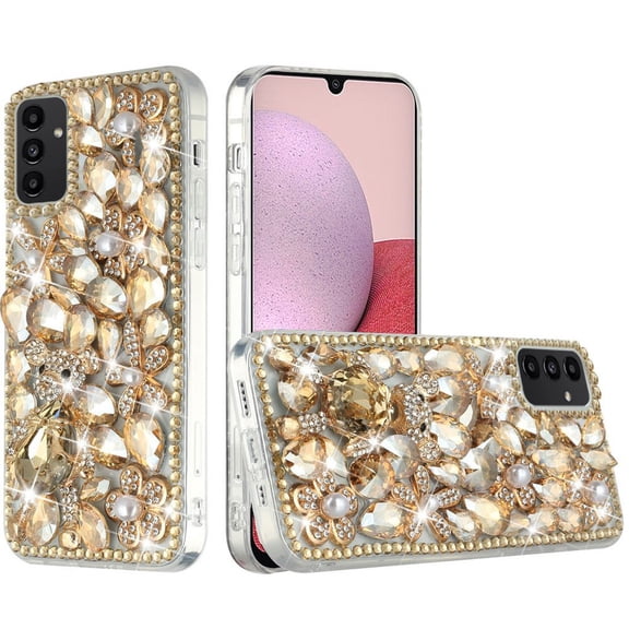 For Samsung Galaxy A14 5G Bling Crystal 3D Full Diamonds Luxury Sparkle Rhinestone Hybrid Protective Cover ,Xpm Phone Case [ Gold Panda Floral ]