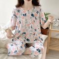 thumbnail image 1 of Pijama de seda de algodón de manga corta de verano para mujer, estilo occidental, fino, con aire acondicionado, ropa de casa, traje de seda de algodón para estudiantes dulces para niñas, 1 of 6