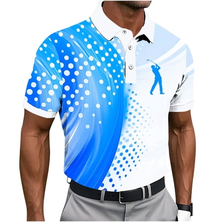 KeShDi Golf Shirts Men Polo Shirts Bowling Shirts Men s Geometry Printing Button Casual Short Sleeve Turndown Collar Blouse Shirt Sky Blue 5X