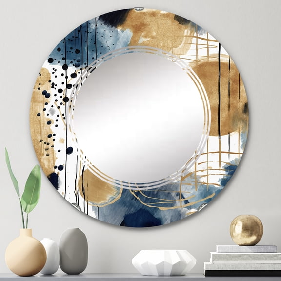 DESIGN ART Designart "Abstract Pattern With Blue & Golden Textures V" Abstract  Modern Wall Mirror 24in.x24in.