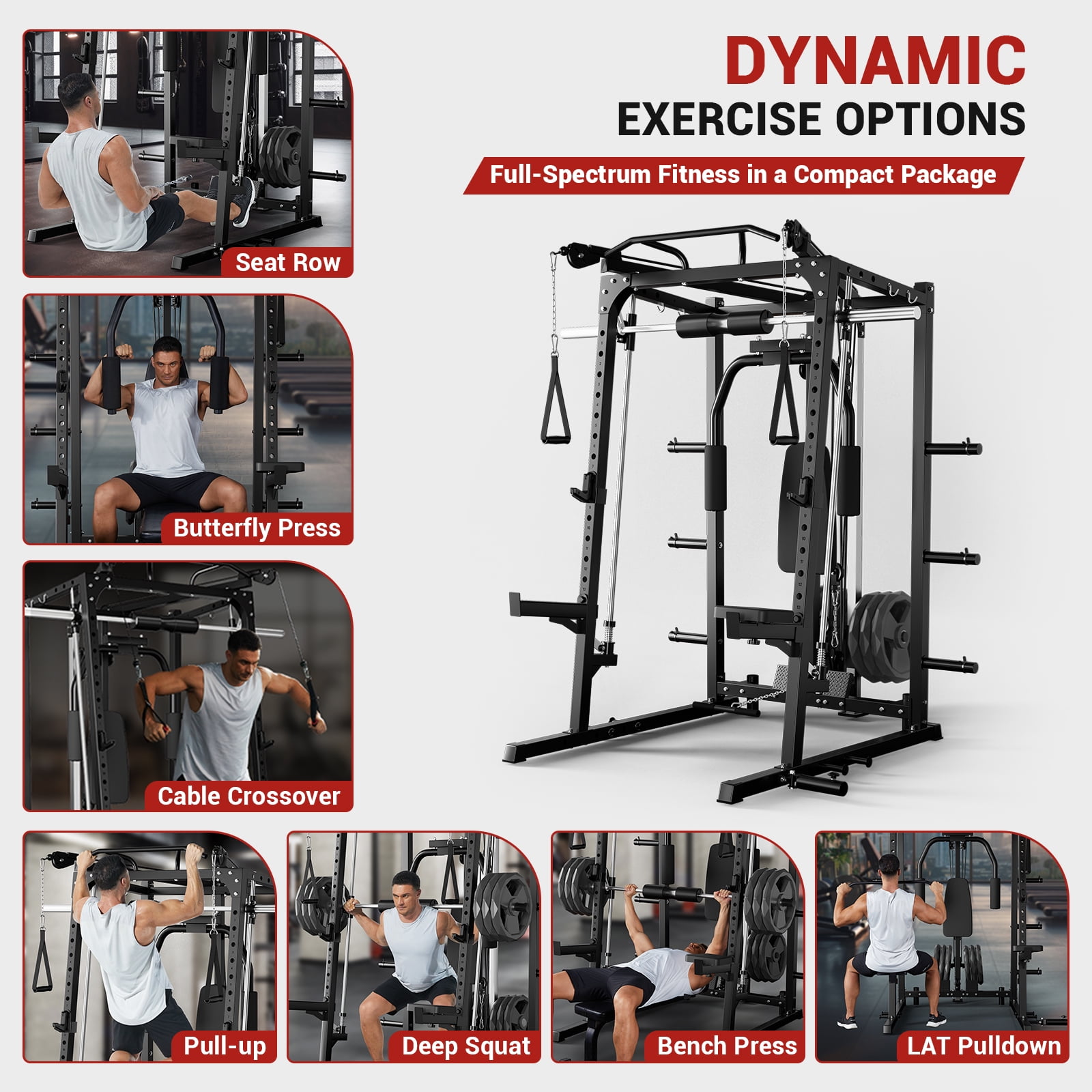 JoanKaren Smith Machine, 2000lbs Squat Rack for Home Gym,Multi-Function Power Cage Cable Crossover System Training Equipment,Black