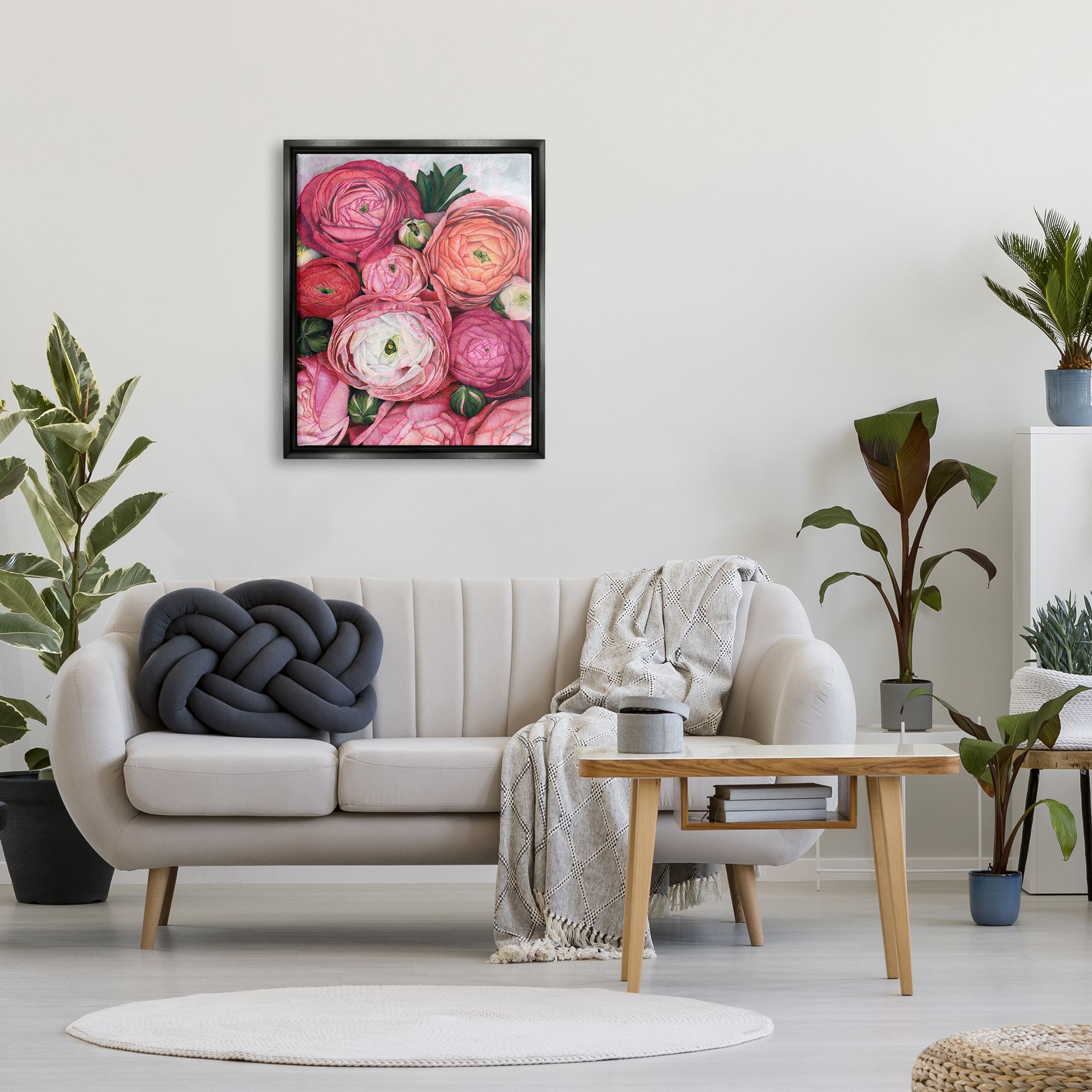 Stupell Romantic Red Peonies Budding Botanical & Floral Painting Black Floater Framed Art Print Wall Art