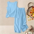 thumbnail image 6 of UACY Girls Cotton Linen Shorts Set Kids Two Piece Outfits Cute Sleeveless Sweatsuit Summer Tank Tops Wide Leg Pants Set, 6 of 7
