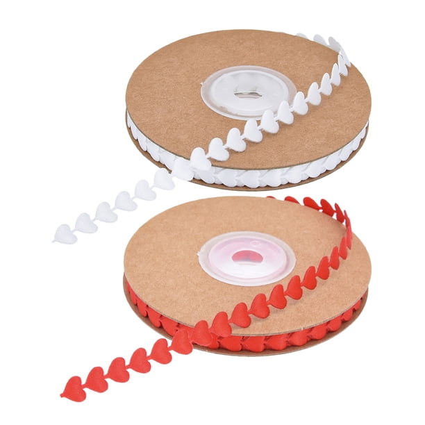 GOOHOCHY 2 cintas de raso con forma de corazón blanco y rojo para San Valentín, para manualidades, ramos de boda, decoración, rollo de cinta con ondas de amor.