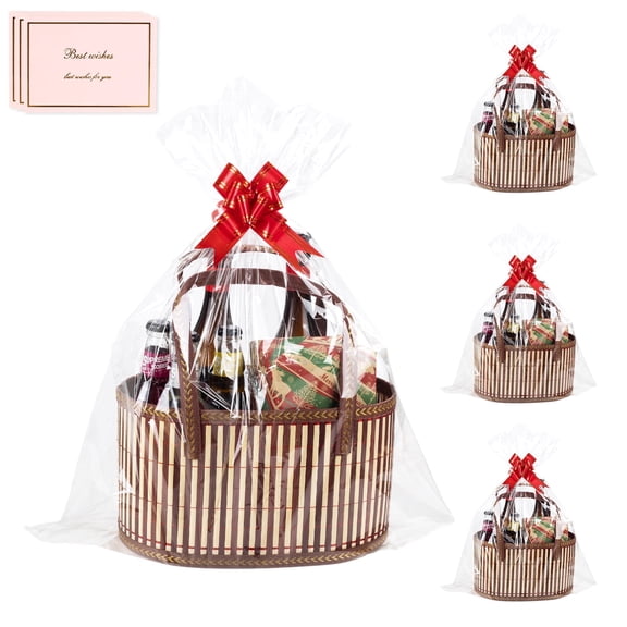 3 PC SMall Brown  Empty Baskets for Gifts, Gift Empty Bamboo Basket for Baby Baptisms, Mother's Day, Christmas, Housewarming