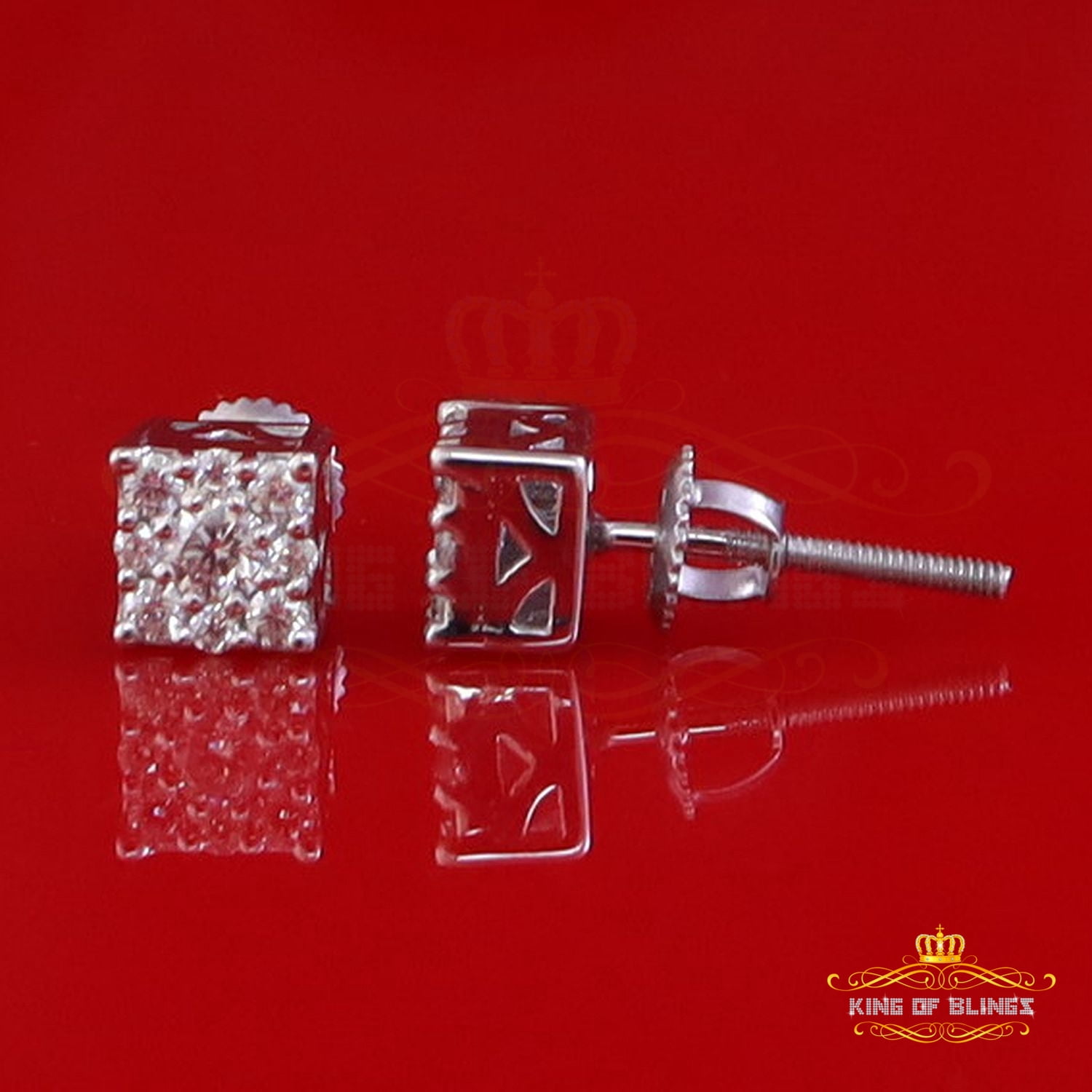King of Bling's Men's/Women's 0.50ct Square stud Earrings Moissanite 925 Sterling Silver White