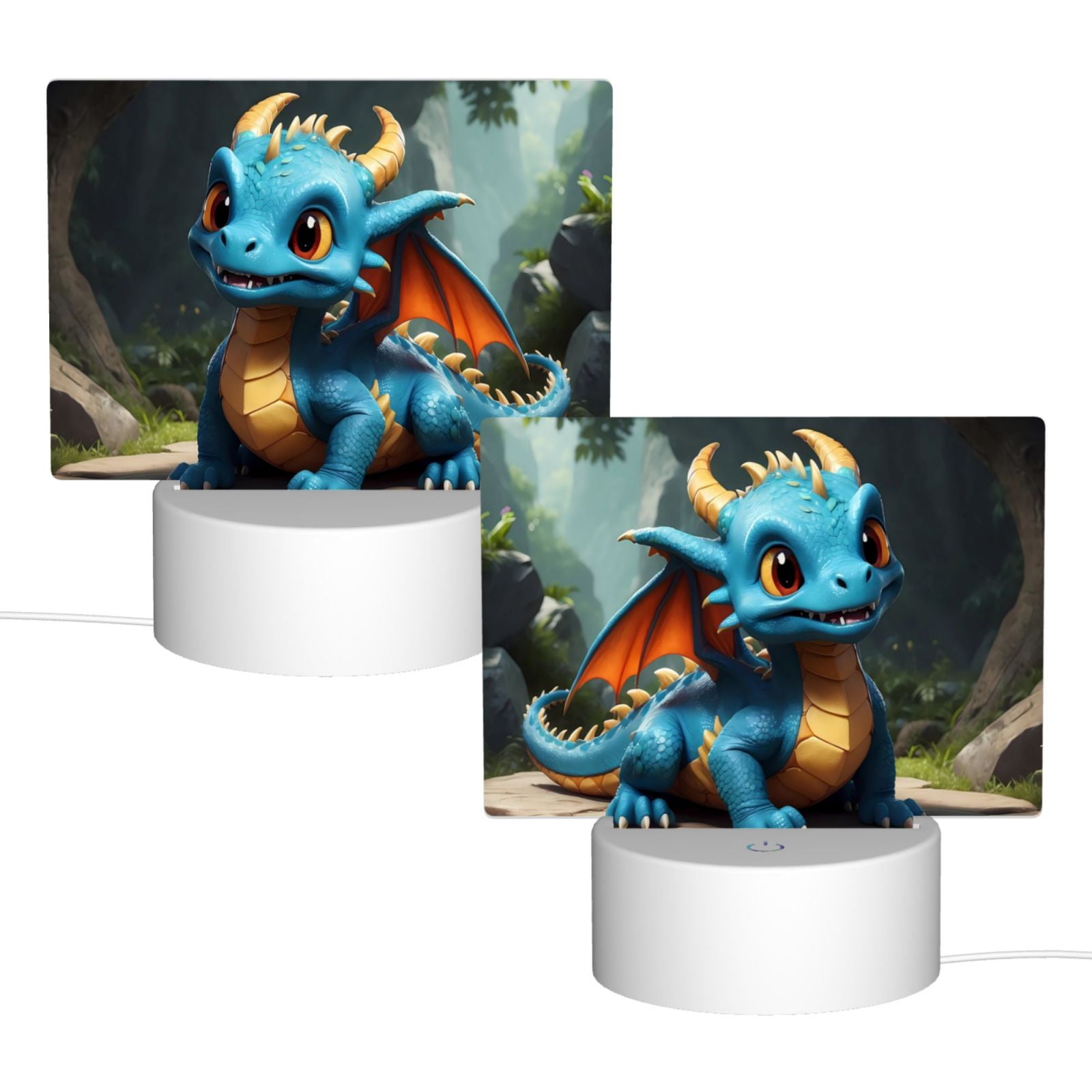 Hirioo Adorable Blue Baby Dragon for Rectangular Acrylic with Night Light Best Gifts for Lover Girl Mom, Valentine's Day Anniversary Birthday Wedding Present