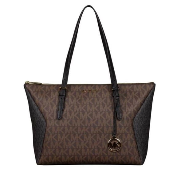 Michael Kors Womens Coraline Large Logo and Leather Tote Bag (BROWN MULTI) MK Signature