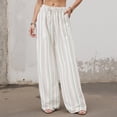 thumbnail image 5 of Duqingm Striped Fold Over Pants Women's Wide Leg Striped Pants Casual Drawstring Elastic Low Rise Pajama Pants Lounge Wear Trousers Red,M, 5 of 7