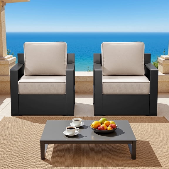 Meetleisure Outdoor Rust-Proof Aluminum Frame Rocking Chairs, Suitable for both Indoor and Outdoor，Set of 2, Beige