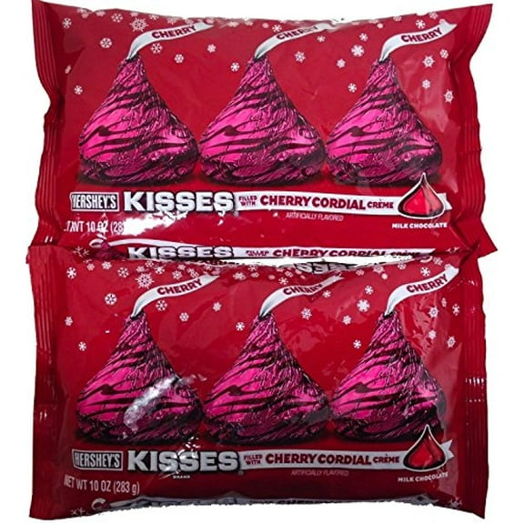 Holiday Hersheys Kisses Milk Chocolate With Cherry Cordial Crème, 10-Ounce Bag (Pack Of 2)