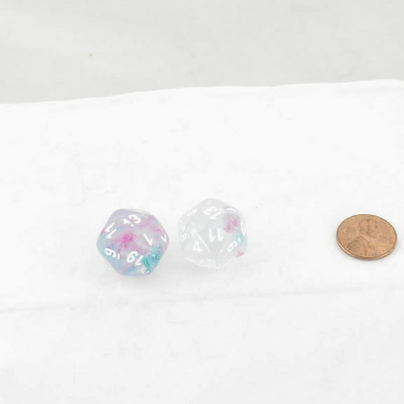 Wisteria Nebula Luminary Dice with White Numbers 16mm (5/8in) D20 Set of 2 Wondertrail