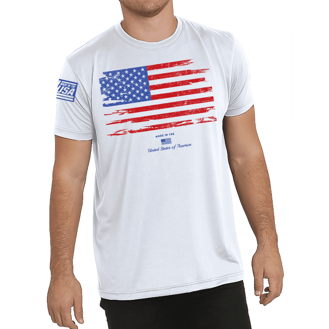 White Made in the USA Flag Performance Graphic T-Shirt Supporting ...