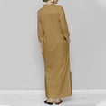 thumbnail image 5 of Women Button Up Shirt Dress V Neck Long Sleeves Cotton Linen Dress Long Beach Maxi T-Shirts Dress Side Split with Pocket, 5 of 5