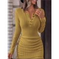 thumbnail image 2 of Vestido Midi de encaje ajustado de punto de manga larga con cuello en V para mujer, vestidos sexys con botones para otoño e invierno, 2024, 2 of 5