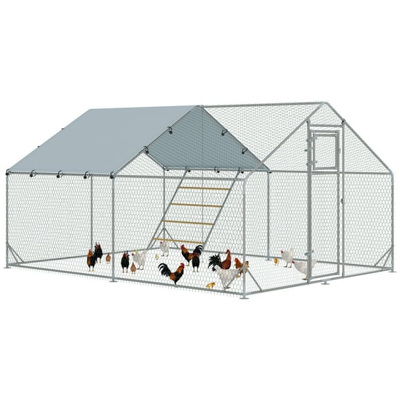 PawHut Chicken Run, Large Metal Chicken Coop w/ Cover for 12-18 Chickens