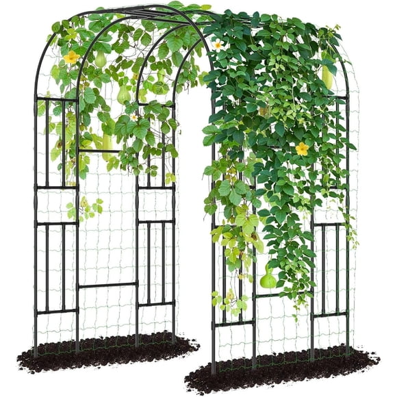 Slsy Large Tall Garden Arch Trellis for Climbing Plants Outdoor, 87in Tall Metal Garden Arbor Wedding Arches for Lawn, Party, Backyard Decoration, Black