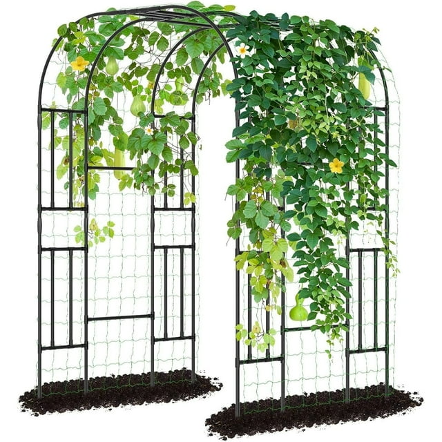 Slsy Large Tall Garden Arch Trellis for Climbing Plants Outdoor, 87in Tall Metal Garden Arbor Wedding Arches for Lawn, Party, Backyard Decoration, Black