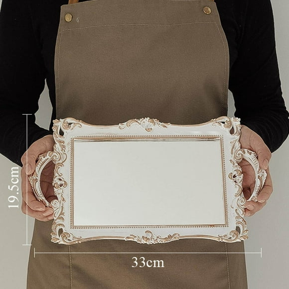 Vintage Mirrored And Practical Tea Ornate Organizer Ornate Tray Storage Tray Vintage Trinket Elegant Organizing Style Ornate Trinket White