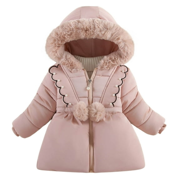 Odeerbi Infant Girls Parka Winter Coat Thermal Quilted Puffer Jacket Padded Coats Plus Velvet Thickened Outerwear Children's Medium Long Coat Infant Clothes Pink