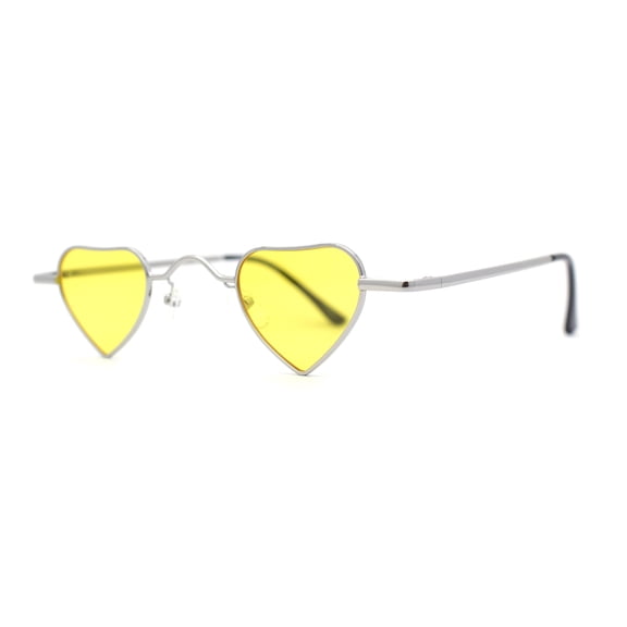 Ditzy Small Heart Shape Dazed Hippie Metal Rim Sunglasses Silver - Yellow